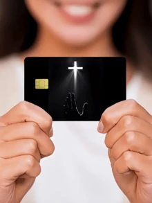 1pc Luminous Cross Credit Card Sticker, Protective Card Skin Cover, Party Birthday Gift, PVC Material Anti-Fingerprint Durable Anti-Scratch, Suitable For Men And Women, Couples, Small Chip Card, Bank Card, Credit Card, Transportation Card, Room Card, Student ID Card DIY, Privacy Protection - Type a - View 5