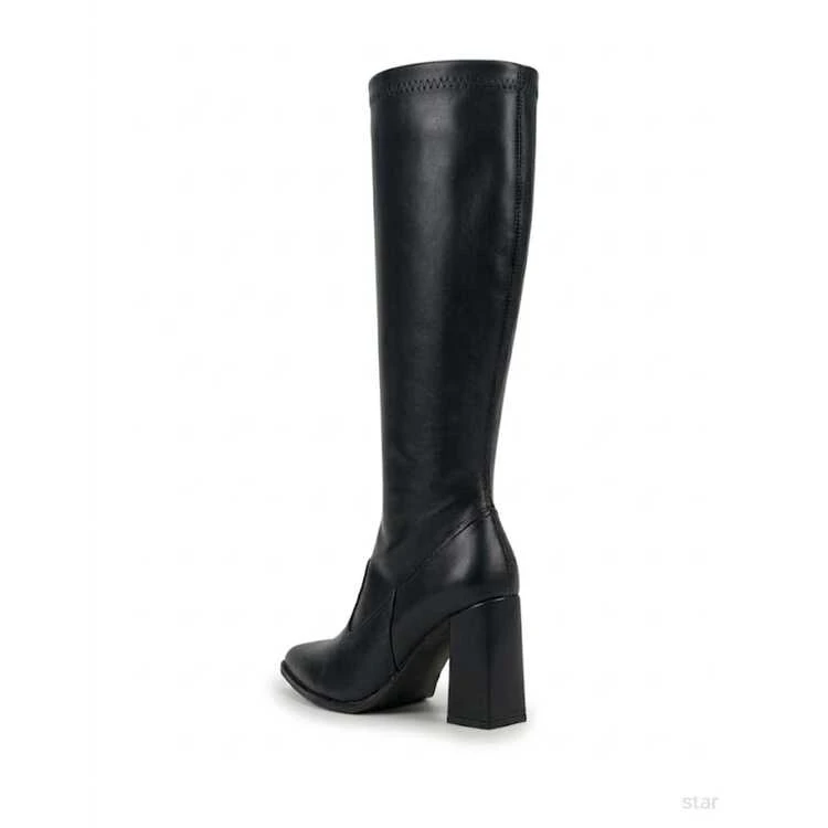 LAZZLU SHOES Bota Feminina Stretch Bico Fino Salto Grosso Alto Cano Longo - Preto - Visão 5