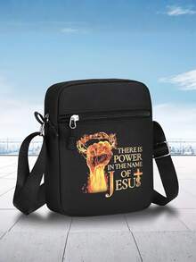 1pc/2pcs Jesus Power Print Unisex Baseball Cap And Crossbody Bag Set, Street Fashion Outdoor Sports Flat Brim Cap And Shoulder Bag, Adjustable, Gift For Yourself Or Friends - Multicolor - View 6