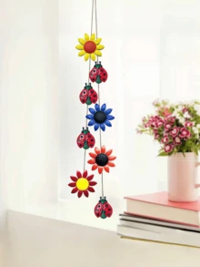 1pc Handpainted Metal Flower & Ladybug Hanging Decor - Rustic Garden Decoration, Suitable For Garden, Yard, Fence, Nursery And More - Ladybug String - View 4