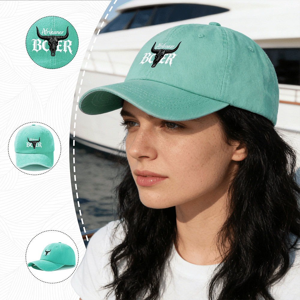 1顶女士复古棒球帽，哥特字体和牛头图案，可调节搭扣带，前卫复古美学，都市时尚之选