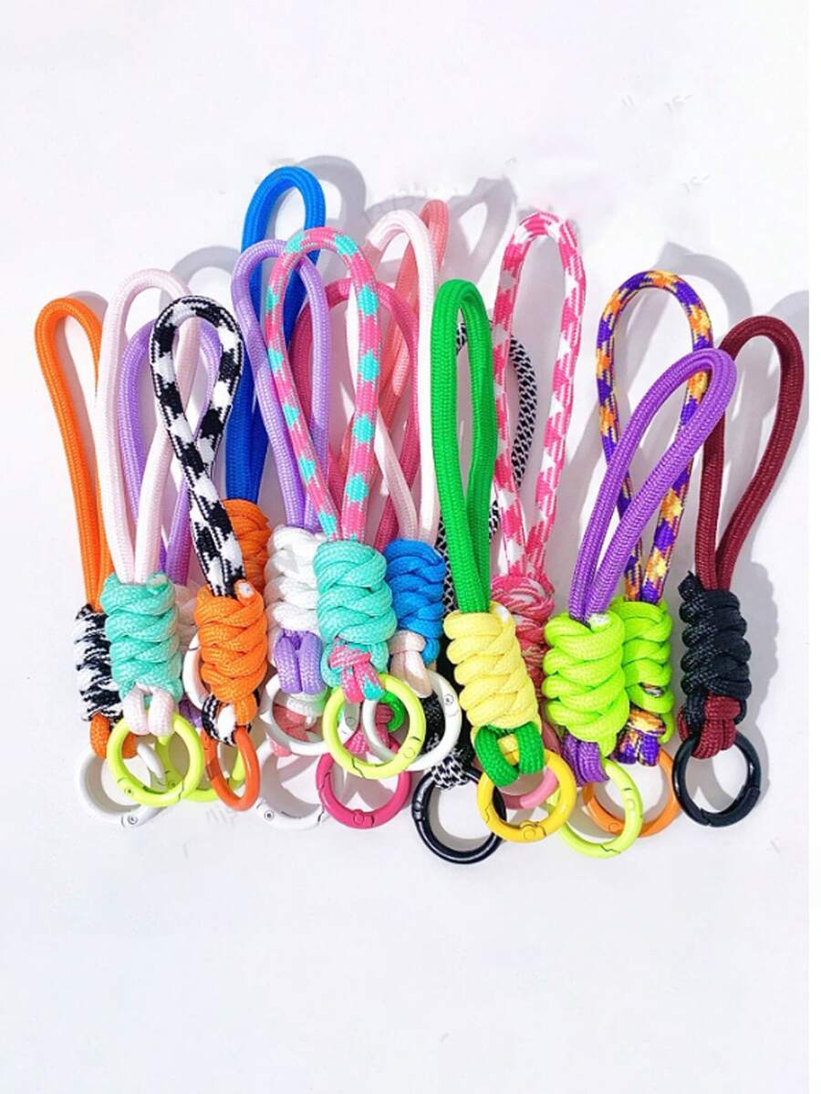 Llavero tejido a mano colorido, decoración de mochila, llavero anti-pérdida, accesorios para teléfono, colgante de cuerda corta de poliéster, llavero de funda para teléfono - Multicolor - Ver 1