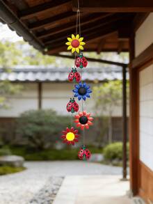 1pc Handpainted Metal Flower & Ladybug Hanging Decor - Rustic Garden Decoration, Suitable For Garden, Yard, Fence, Nursery And More - Ladybug String - View 9