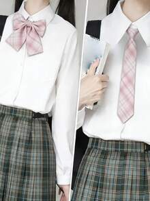 1 Set Classic School Uniform Plaid Tie & Bow Tie Combo - Multicolor - View 3
