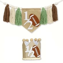 2pcs Rugby Themed High Chair Banner Set For 0.5 Year Old Birthday Party, Handmade Polynesian Style Party Decorations, Birthday Scene Photo Backdrop Props - View 4