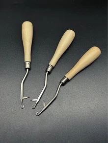 Bộ 3 kim móc cán tre và gỗ, kim móc dùng để nối tóc giả, dụng cụ nối tóc giả, kim móc sửa chữa thảm, bán sỉ - Móc lưỡi - Xem 3