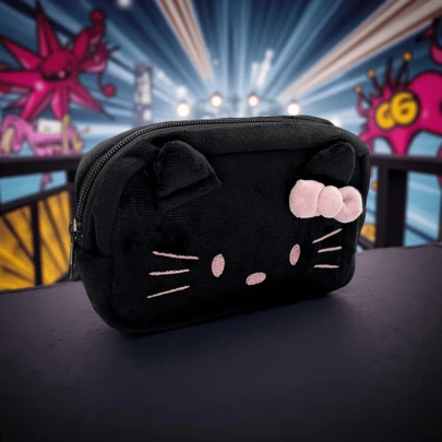 SANRIO 1Pc Large Plush Pencil Case/Pencil Pouch With Neutral Ink Ballpoint Pen, Perfect For Student Study Pencil Case, Student Desk Stationery Storage Bag, Or Student Desk Ornament.