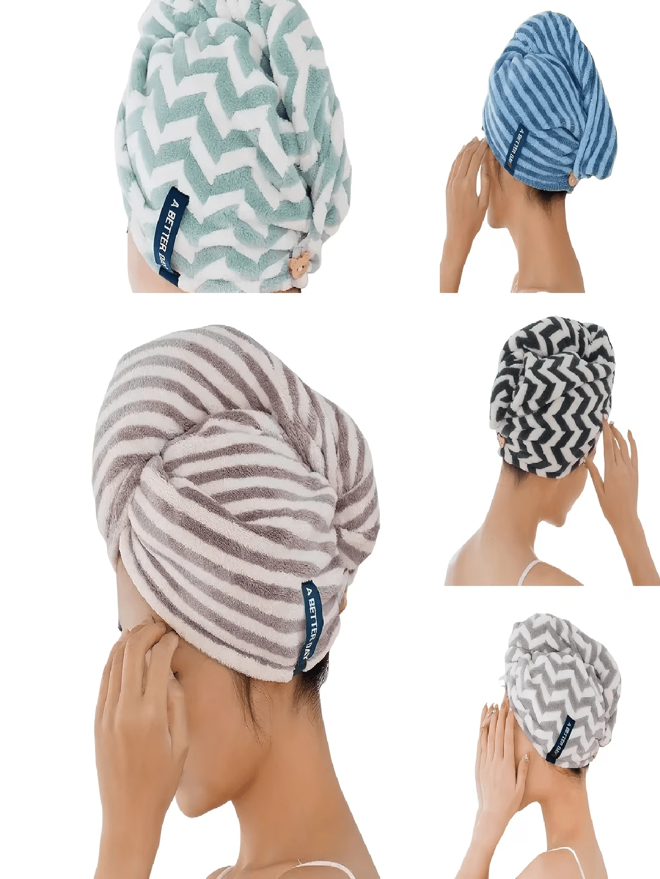 1/2pcs Colorful Striped + Wavy Green Microfiber Hair Towel Wrap | Super Absorbent, Soft & Smooth, Breathable, Lint-Free, Hair Drying Towel, Suitable For Short To Long Hair, Quick Drying, Polyester, Retro Style, Rectangular