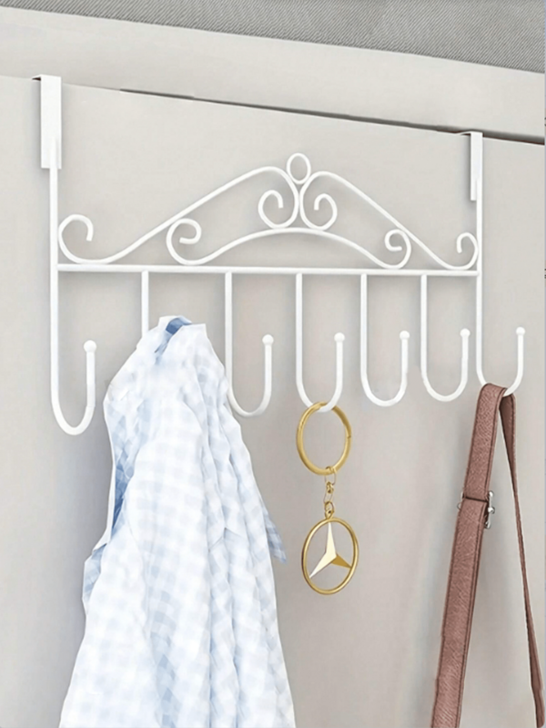 Over-The-Door Hanging Rack With Multiple Hooks And Towel Storage Space - Space-Saving Modern Design, Easy To Install, Can Hang Heavy Coats, Jackets, Dresses, Bedding - Sturdy And Durable Door-Mounted Rack With A Solid Black Frame And White Finish, Ideal For Entryway, Bedroom, Bathroom Storage - Multifunctional Over-The-Door Storage Solution, Practical Hooks, Wall Hooks, Door Hooks, Bathroom Towel Hooks