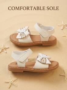 3-12 Jahre alte Mädchen Schleifen Sandalen, beige matte PU Weichmaterial, 3D Schleife & Herz Stickerei, verstellbarer Metallschnalle, Retro Flach Sommerschuhe - Aprikosenfarben - Übersicht 7