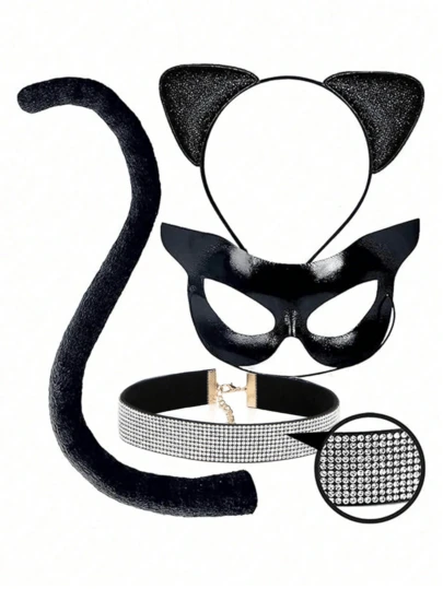 Yanxyad 1/4 Paquetes Máscara de gato Máscara de Bastet para mujeres Disfraz Accesorios de superhéroe Cosplay de ojos Fiesta de mascarada Niñas