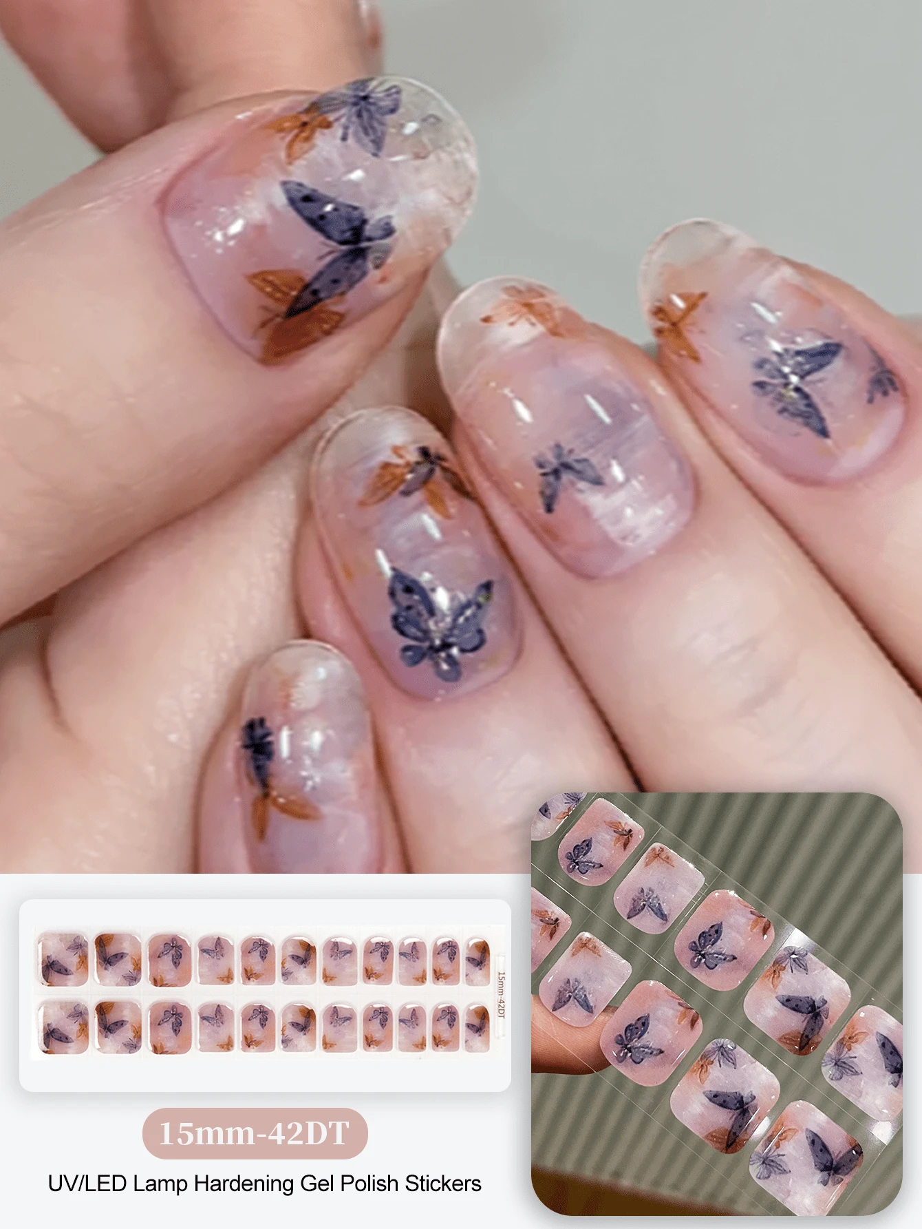 Miếng dán móng tay gel bán khô, 20 miếng, chất lượng salon, bền lâu, dễ dán và gỡ bỏ, có đèn UV.