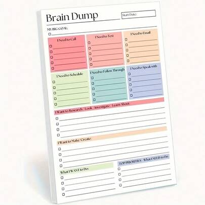 1 pezzo Taccuino formato A5 da 50 pagine per "brain dump" e lista dei compiti, adatto per pianificatori personali, project manager e organizzatori personali, gestione delle attività quotidiane, design minimalista, carta di alta qualità, taccuino premium, strumento di pianificazione, diario per "brain dump"