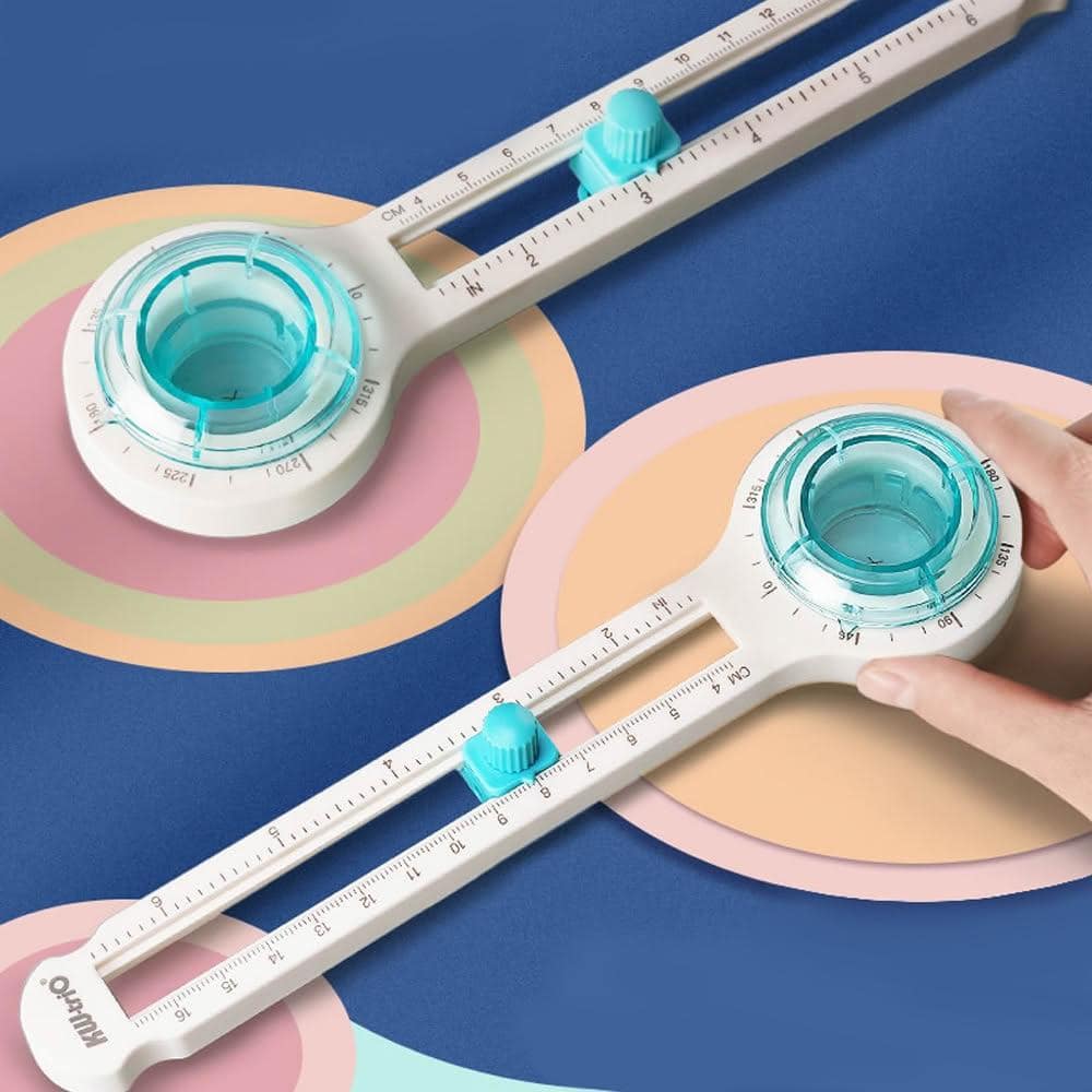 1个360度手工圆形尺裁纸刀，文具裁纸刀，旋转圆形裁纸刀，多功能剪贴簿工具，适用于纸张、标签、照片、卡片、剪贴簿、儿童卡片制作、艺术工艺和DIY，可裁切直径3.14至12.59英寸的圆形纸张，精准、可调节、易于使用。