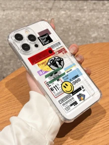 Retro American Graffiti Sticker Card Slot Shockproof Phone Case Compatible With Apple 17/16/14 Pro Max, High-Quality New Design Compatible With Iphone 13, Fashionable Protection Case Compatible With Iphone 12/12 Pro, Minimalist Style Compatible With Iphone 11, Suitable Compatible With Iphone 15 Pro Max - Clear - View 3