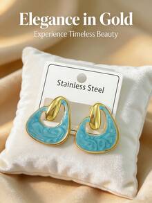 女士金色吊坠，饰有纹理玫瑰花结和不规则大叶子，彰显个性的耳环，手工制作，引人注目的几何时尚夏季落叶花朵珠宝礼品，大胆的海滩复古植物时尚吊坠耳环，复古不锈钢吊坠耳环。 - 金色 - 查看 6