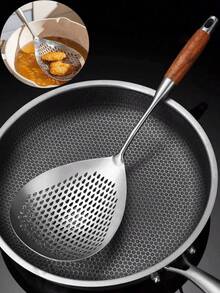 1 pieza Cuchara ranurada de acero inoxidable - Resistente al calor (350°C), filtro perforado a prueba de fugas, mango ergonómico y filtro de malla fina, apto para freír, olla caliente, cocinar, servir, hornear - Utensilio de cocina para restaurante y hogar, superficie lisa, duradero, accesorio de cocina, muy conveniente, gran regalo para mujeres y familias - Plateado - Ver 3