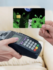 1pc Funny Alien Cat Credit Card Sticker, Cute Pet Couples Essential Party Birthday Gift, PVC Material Anti-Fingerprint Durable Scratch-Resistant, Suitable For Men, Women, Couples, Fits Small Chip Cards, Bank Cards, Credit Cards, Transportation Cards, Student ID Cards, Room Keys For Privacy Protection - Type a - View 3