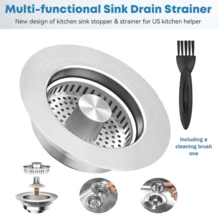 Upgraded 3-In-1 Kitchen Sink Drain Strainer (With Cleaning Brush) - Stainless Steel Sink Stopper, Anti-Clogging Sink Food Collector Basket, Quick Drainage Deodorizing Sink Plug, Fits 3 1/2" Drain Hole (Silver - 1 Piece) - A - View 13