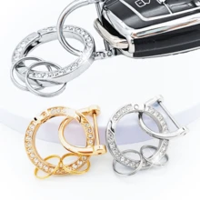 1pc Rhinestone Decorated Car Key Chain, Double-Sided Rhinestone Pendant & Bag Charm, Durable Keychain With Clasp - Multicolor - View 2
