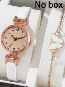2pcs/Set Jam Tangan Quartz Wanita Elegan & Modis, Set Jam Tangan Gaya Kasual - Rose Gold - View 8
