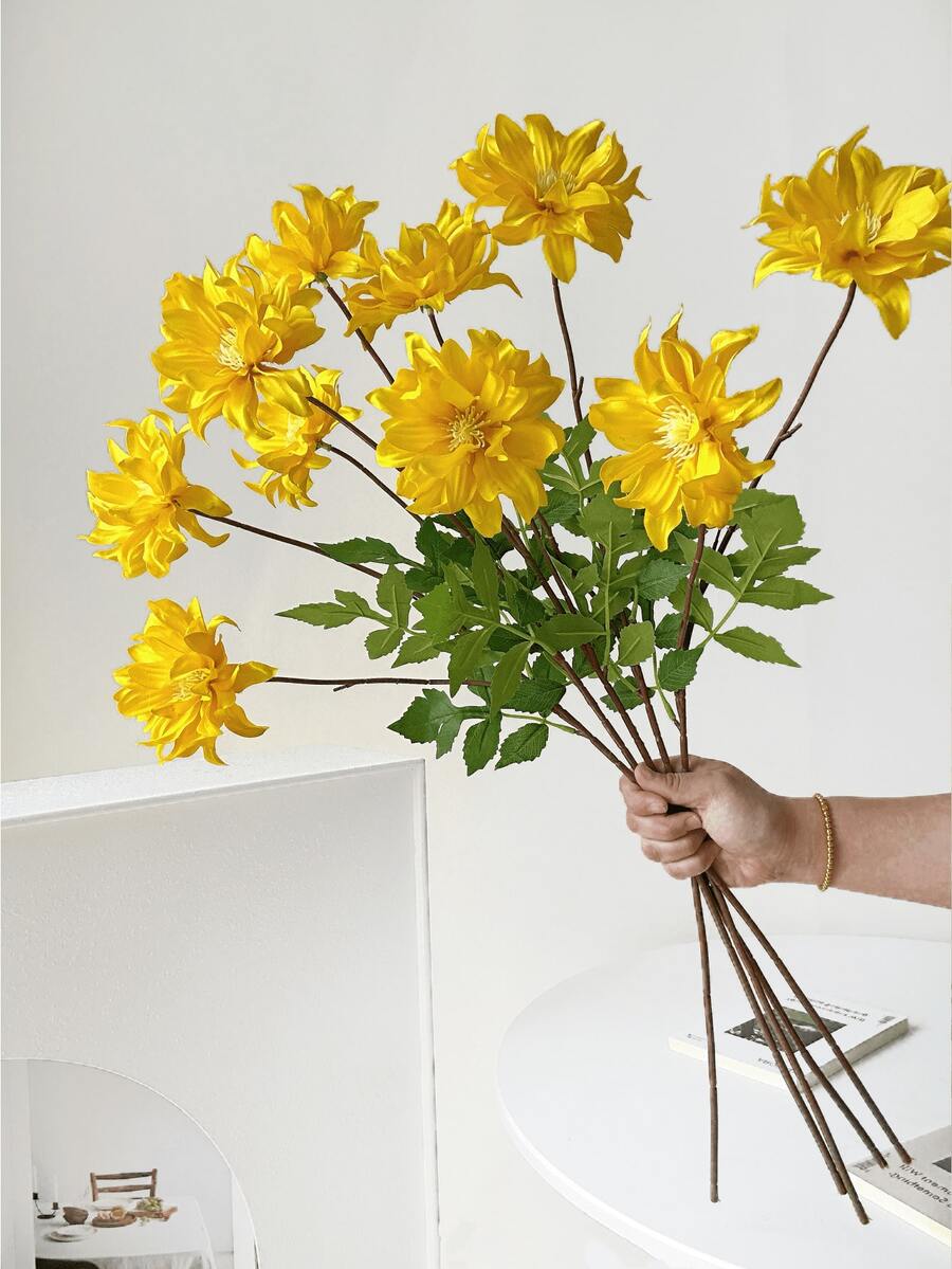1/3/6 Peças Flores Artificiais de Gerbera, Flores Falsas de 70cm para Parede, Sala de Estar, Quarto, Casamento, Decoração de Festa, Encher Mesa, Casa, Decoração de Mesa, Cozinha, Casamento, Mesa Central, Escritório, Jardim, Exterior, Decoração de Casa e Quintal, Adequado para Primavera, Verão, Outono, Inverno - Amarelo - Visão 1