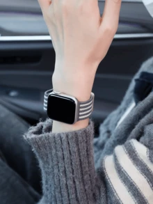 1 pieza Banda de reloj trenzada de nailon con diseño creativo de oso, compatible con Apple Watch S10 de 42/46mm, 49mm extra grande ajustable con correa magnética trenzada, se adapta a las series 9/8/7/6/SE/5/4/3/2 - arcilla - Ver 12