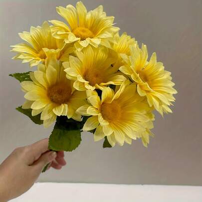 Artificial Sunflower Bouquet | 6 Heads Per Bunch With Thicker Realistic Petals | Mix And Match With Other Florals For Wedding Centerpieces & Home Decor | Christmas Gift &