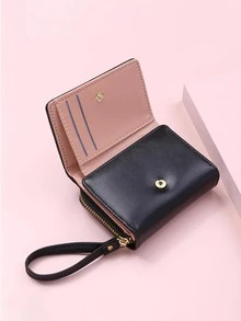 Short Heart Embroidered Diamond Pattern Wallet For Women, Multi-Card Slots, Buckle Card Holder, Zipper Coin Purse, Portable Handbag - A - 查看 4