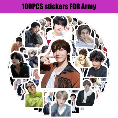 100 قطعة مجموعة ملصقات KPOP B/TS، ARMY OT7، أيقونة، مناسبة للأمتعة والحاسوب المحمول والدراجة والدراجة النارية والقرطاسية والدراجة الكهربائية والأثاث والثلاجة والهاتف والكوب والخوذة والسيارة، هدية رائعة للأصدقاء والعائلة والمعجبين