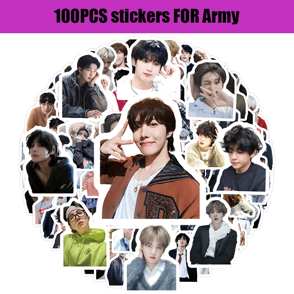 100pcs , ARMY OT7, Icon , , V, , Sticker Set, Suitable For Luggage, Laptop, Bicycle, Motorcycle, Stationery, Scooter, Furniture, Refrigerator, Phone, Cup, Helmet, Car, Great Gift For Friends, Family, Fans - View 1