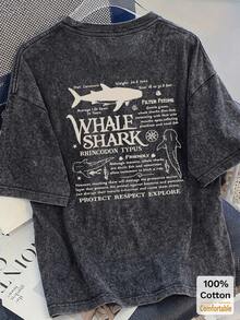 Washed Black Short Sleeve T-Shirt For Women, Printed Pattern Loose Retro Oversized Top Casual Summer - Black - View 2