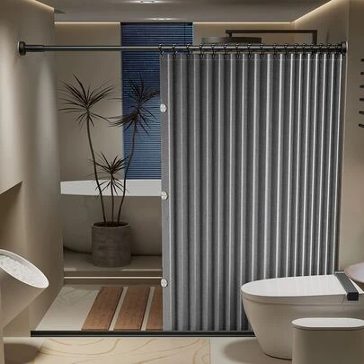 Fashionable And Elegant Folding Shower Curtain, No Drilling Required, Double-Sided Magnetic Adsorption For Tight Fit. Balances Privacy And Space Division, Adds Dynamic Aesthetics To Shower Enclosure Home Decor.