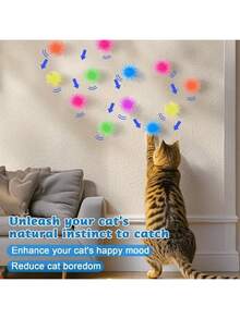 Random Color Self-Entertainment Cat Toy Ball, Automatic Rolling, Durable Elastic Ball, Suitable For Indoor Kitten Stress Relief And Exercise, Interactive Game Ball, Colorful Ball, Climbing Toy, Cat Ball Toy, Fun Design, Enrich Cat's Life, Pet Funny Accessory, Sturdy And Durable, Ideal Choice For Pet Lovers. - Multicolor - View 10