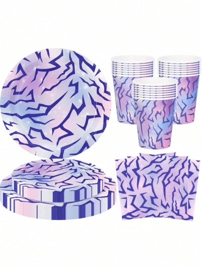 20/10pcs Set Korean Theme Party Supplies, Pink/Blue/Purple K-Pop Birthday Party Paper Plates, Cups, Napkins, Tableware Set, Suitable For Music Girl, Lady, Baby Shower, Bachelorette Party Decorations