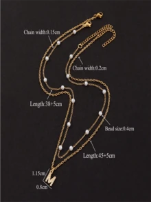 2Pcs/Set Simple Stainless Steel Initial Necklace Herringbone Choker Lip Chain Layered Chain Necklaces For Women - Multicolor - View 2