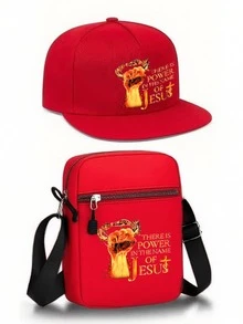 1pc/2pcs Jesus Power Print Unisex Baseball Cap And Crossbody Bag Set, Street Fashion Outdoor Sports Flat Brim Cap And Shoulder Bag, Adjustable, Gift For Yourself Or Friends - Multicolor - View 11