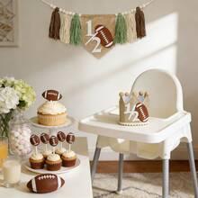 2pcs Rugby Themed High Chair Banner Set For 0.5 Year Old Birthday Party, Handmade Polynesian Style Party Decorations, Birthday Scene Photo Backdrop Props - View 9