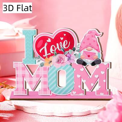 3 Piezas Figuras de Escritorio de Arte de Madera 3D para el Día de la Madre, Bicolor Rosa y Azul, Diseño de Letras "Amo a MAMÁ", Enano con Sombrero de Lunares Rosas y Sobre, y Decoración Floral Rosa con Hojas Verdes, Decoración de Escritorio para el Día de la Madre, Decoración de Ventana y Mesa para Fiestas, Decoración Rústica para el Hogar, Sala de Estar y Mesa del Comedor