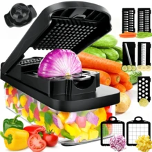 13-In-1 Multifunctional Vegetable Chopper, Time-Saving Manual Food Slicer Shredder With Built-In Drainage Basket, Safety Hand Guard And 7 Interchangeable Blades, Kitchen Cooking Assistant - Multicolor - View 2
