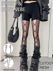 1 Pair Women's Lace Pantyhose Tights, Fishnet Stockings, High Waist Slimming Fit, Plus Size Fishnet Jacquard Leggings, Suitable For Various Occasions - Multicolor - View 6