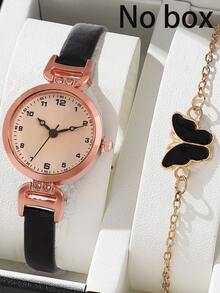 2pcs/Set Jam Tangan Quartz Wanita Elegan & Modis, Set Jam Tangan Gaya Kasual - Rose Gold - View 10