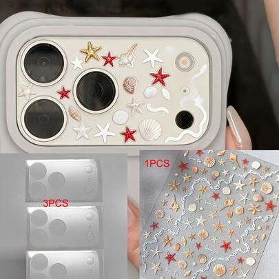 Película protectora de lente de cámara de estilo veraniego lindo y transparente compatible con Apple 17 Pro Max/17 Pro, accesorios de película protectora de lente suave con diseño de estrella de mar DIY