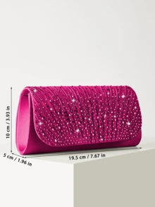 Glamorous Sparkling Rhinestone Decor Chain Bag, Magnetic Closure, Elegant Fashion Party Clutch, Suitable For Women's Birthday Party, Charming Evening Shoulder Bag - Hot Pink - View 4