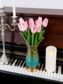 15-20支仿真郁金香，适合家居装饰、客厅/卧室装饰、仿真植物、秋季装饰、房间、书桌、花园装饰、房间装饰配件、情人节、母亲节、生日礼物、毕业礼物 - 漸層粉 - 查看 6