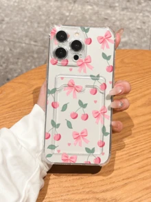 Cute Cherry Bow Inlay Shockproof Phone Case Compatible With Apple 17/16/14 Pro Max, High-Quality New Model Compatible With Iphone 13, Fashionable Phone Protective Cover Compatible With Iphone 12/12 Pro, 11, 15 Pro Max, Minimalist Ins Style Compatible With Iphone 16/17 Pro Max - Clear - View 1