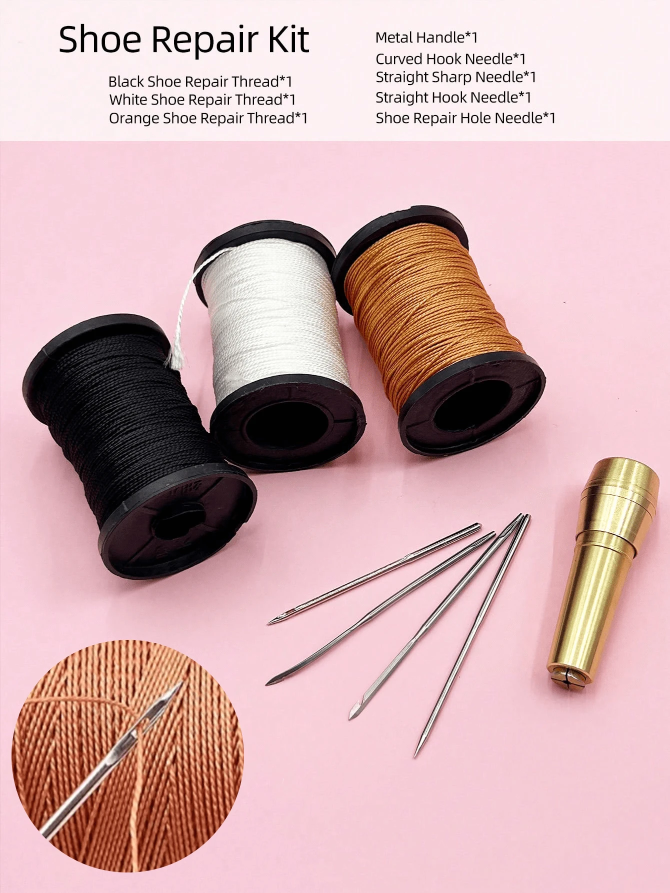 High-Quality Shoe Repair Tool Kit, Heavy-Duty Waxed Thread + Leather Sewing Needles, Professional Shoe, Leather Goods, Bag Making Tools, DIY Materials Suitable For Handicraft Lovers, Shoemakers, Beginners - Set - View 1