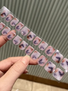 Miếng dán móng tay gel bán khô, 20 miếng, chất lượng salon, bền lâu, dễ dán và gỡ bỏ, có đèn UV. - Nhiều màu - Xem 6