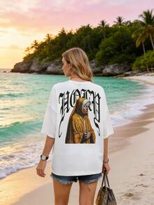 Camiseta streetwear oversize de manga corta y cuello redondo de manga corta y escote redondo de manga corta para mujer en blanco Glitch Abstract Estampado 100% de algodón | Conjuntos de verano, conjuntos de festivales de música, ropa rave - Blanco - Ver 5