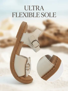 3-12 Jahre alte Mädchen Schleifen Sandalen, beige matte PU Weichmaterial, 3D Schleife & Herz Stickerei, verstellbarer Metallschnalle, Retro Flach Sommerschuhe - Aprikosenfarben - Übersicht 8